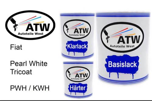 Fiat, Pearl White Tricoat, PWH / KWH: 1L Lackdose + 1L Klarlack + 500ml Härter - Set, von ATW Autoteile West.